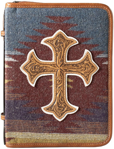 Western Bible Cover with Multi-Color Fabric and Cross