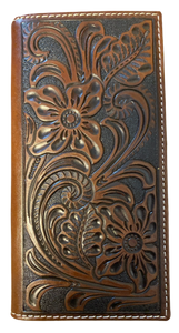 Western Tooled Leather Rodeo Wallet/Checkbook Cover by Wrangler