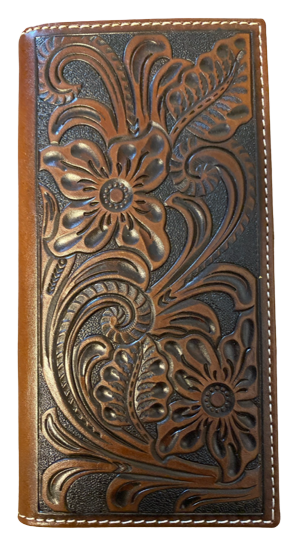 Western Tooled Leather Rodeo Wallet/Checkbook Cover by Wrangler