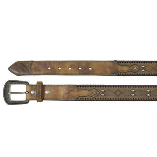 Hooey Western Mens Belt Leather Laced Studded Brown - Size 36