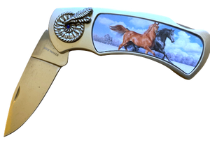 3-D Running Horses Pocket Knife