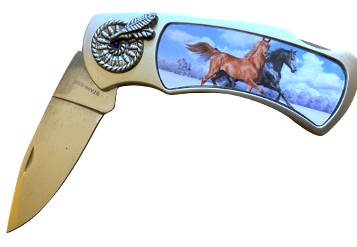 3-D Running Horses Pocket Knife