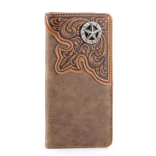 Western Embossed Lone Star Concho Men's Rodeo PU Leather Wallet