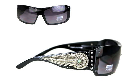 Western Daisy Concho Turquoise Stone Silver Feather Sunglasses