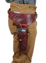 Load image into Gallery viewer, Hand Tooled Leather Gun Belt with Single Holster - .45 Caliber