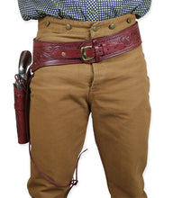 Load image into Gallery viewer, Hand Tooled Leather Gun Belt with Single Holster - .45 Caliber