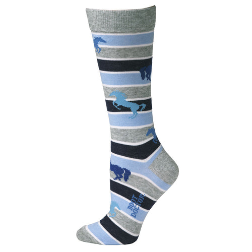 Boot Doctor Ladies' Crew Socks - Horse Striped Blue/Gray