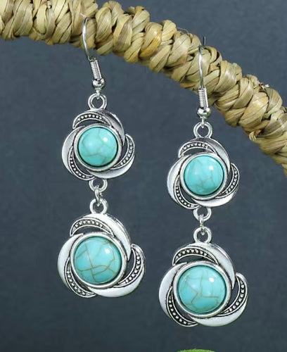 Silver Cascading Earrings with Turquoise Stones