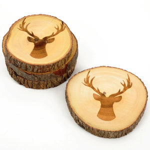 Cheerful Christmas  4" Wood Coasters with Reindeer Head (Set of 4)
