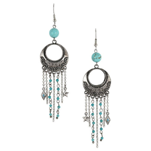 Justin Western Earrings with Beaded Chain & Turquoise