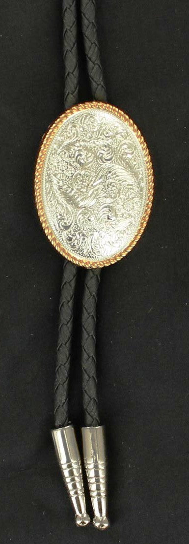 Western Silver Oval Bolo with Gold Rope Edge