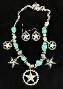 Western Stars Silver & Turquoise Necklace with Matching Earrings
