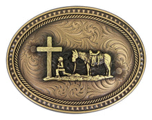 Load image into Gallery viewer, Miner's Classic Oval Buckle with Christian Cowboy Figure