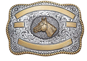 Western Trophy Buckle with Horse Head and Free Engraving