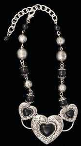 (3DB-BJ1004ASBK) Western Silver & Black Heart Necklace