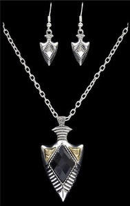 (3DB-NE0217ASAGBK) Silver Strike Black/Gold/Silver Arrowhead Jewelry Set