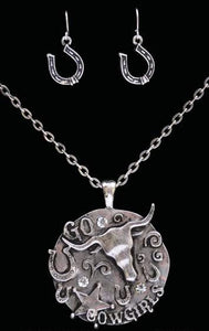 (3DB-NE2340SBCL) "Go Cowgirl" Western Silver Necklace and Matching Earrings