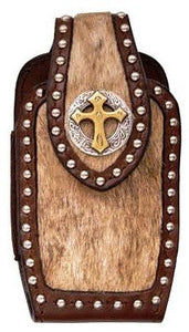 (3DB-PH483) Western Hair-On Cell Phone Holder with Cross Concho