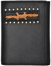 Load image into Gallery viewer, (3DB-W956) Western Black Tri-Fold Wallet with Brown Barbwire Inlay