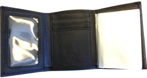 (3DB-W956) Western Black Tri-Fold Wallet with Brown Barbwire Inlay