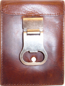 (3DB-W831) Western Brown Leather Money Clip with Bottle Opener