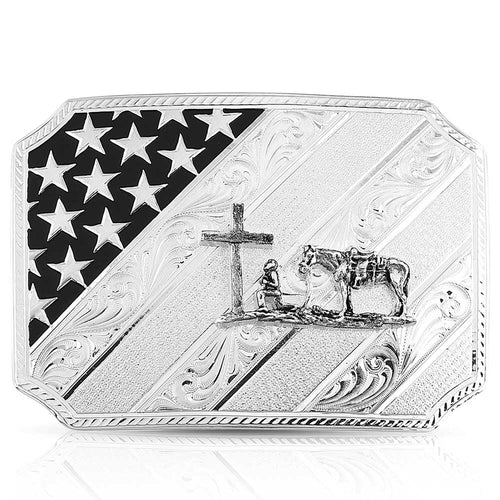 American Christian Cowboy Silver Buckle - Made in the USA
