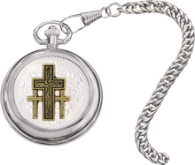 Load image into Gallery viewer, Triple Cross Silver Inlay Pocket Watch