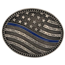 Load image into Gallery viewer, Thin Blue Line Western Belt Buckle
