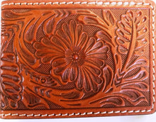 Load image into Gallery viewer, Western Tan Floral Leather Money Clip