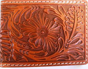 Western Tan Floral Leather Money Clip