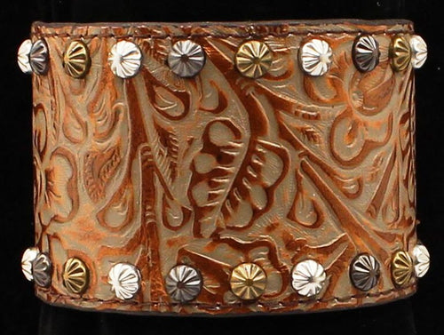 Silver Strike Western Bracelet Copper Floral Tooled