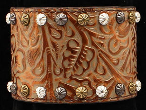 Silver Strike Western Bracelet Copper Floral Tooled