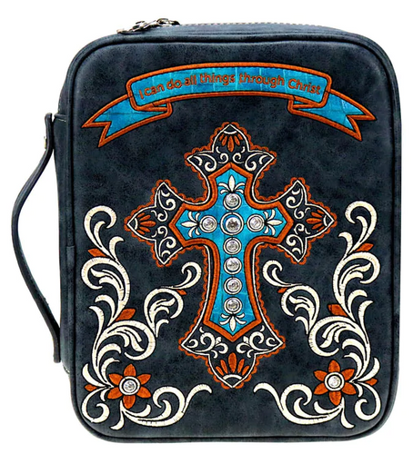 Western Bible Cover with Embroidered Cross  (Choose From 3 Colors)