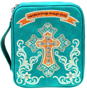 Western Bible Cover with Embroidered Cross  (Choose From 3 Colors)