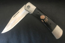 Load image into Gallery viewer, Western Black Pakawood Thumb Assist Pocket Knife with Bear Claw Inlay