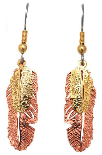 Copper Plated Double Feather Earrings