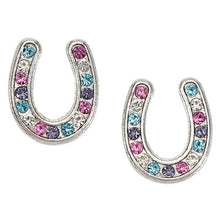 Load image into Gallery viewer, Multi-Colored Rhinestone Horseshoe Earrings with Cowboy Hat Gift Box