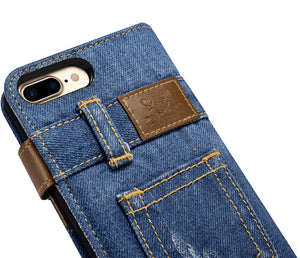 Denim Cell Phone Flip Case Wallet for iPhone 7/8 and 7/8 Plus (Choose Model)