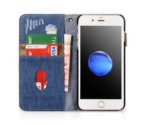 Denim Cell Phone Flip Case Wallet for iPhone 7/8 and 7/8 Plus (Choose Model)