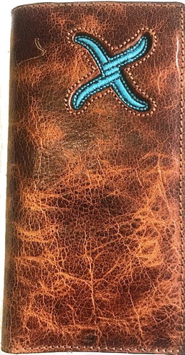 Twisted X Tan Distressed Rodeo Wallet with Turquoise Logo
