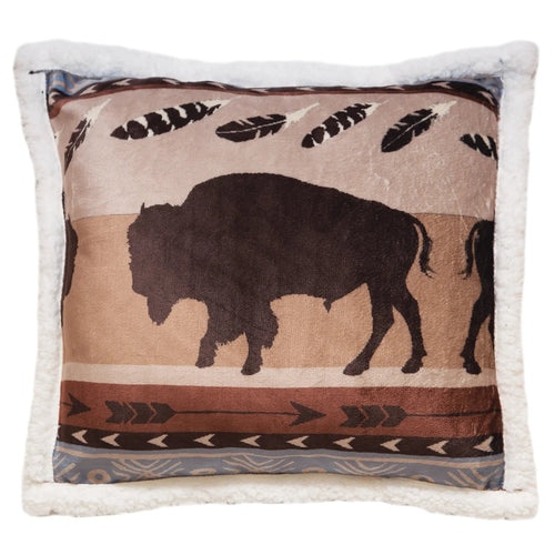 Wrangler Buffalo Sherpa Fleece Throw Pillow
