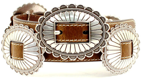 Ladies' Western Brown  Belt with Silver Oval Conchos
