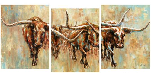 Longhorn 3-piece Canvas Wall Art – Wild West Living