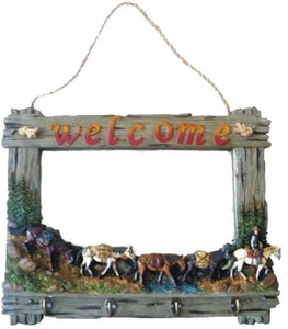 "WELCOME" Wall Mirror with 4 hooks