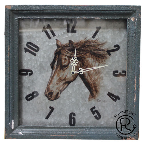 Western Clock with Horse on Metal and Wood Frame - 14