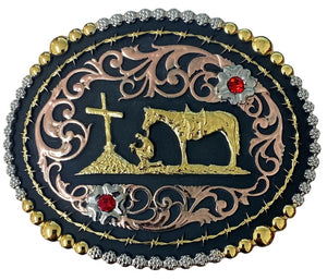 "Praying Cowboy" Western Tri-Color Belt Buckle