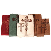 Load image into Gallery viewer, &quot;Embroidery Crosses&quot; Western 3-Pc. Towel Set - Turquoise