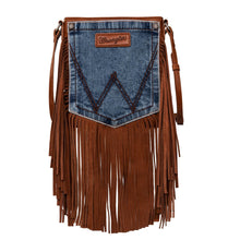 Load image into Gallery viewer, Wrangler Leather Fringe Jean Denim Pocket Crossbody - Choose From 6 Colors