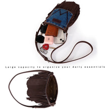 Load image into Gallery viewer, Wrangler Leather Fringe Jean Denim Pocket Crossbody - Choose From 6 Colors