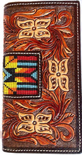 Load image into Gallery viewer, Twisted X Tan Tooled Rodeo Wallet Hand Painted with Beads
